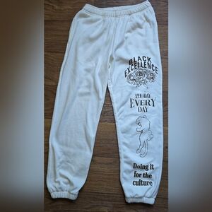 White Joggers with Brown Graphic